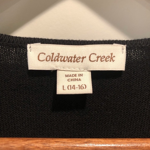 Coldwater Creek Large 14/16 Black Ribbed Knit Blouse 1/4 Zip S/S Zipper Pockets - Picture 3 of 7
